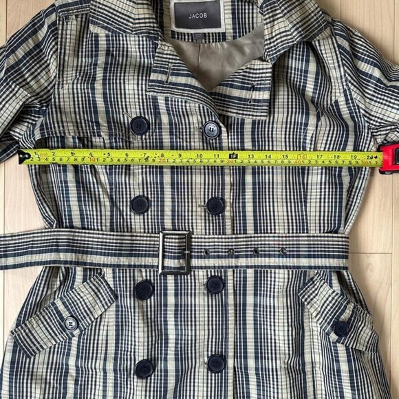 Vintage Jacob Plaid Trench Coat – Navy Check Belted Jacket Size M - Picture 4 of 8
